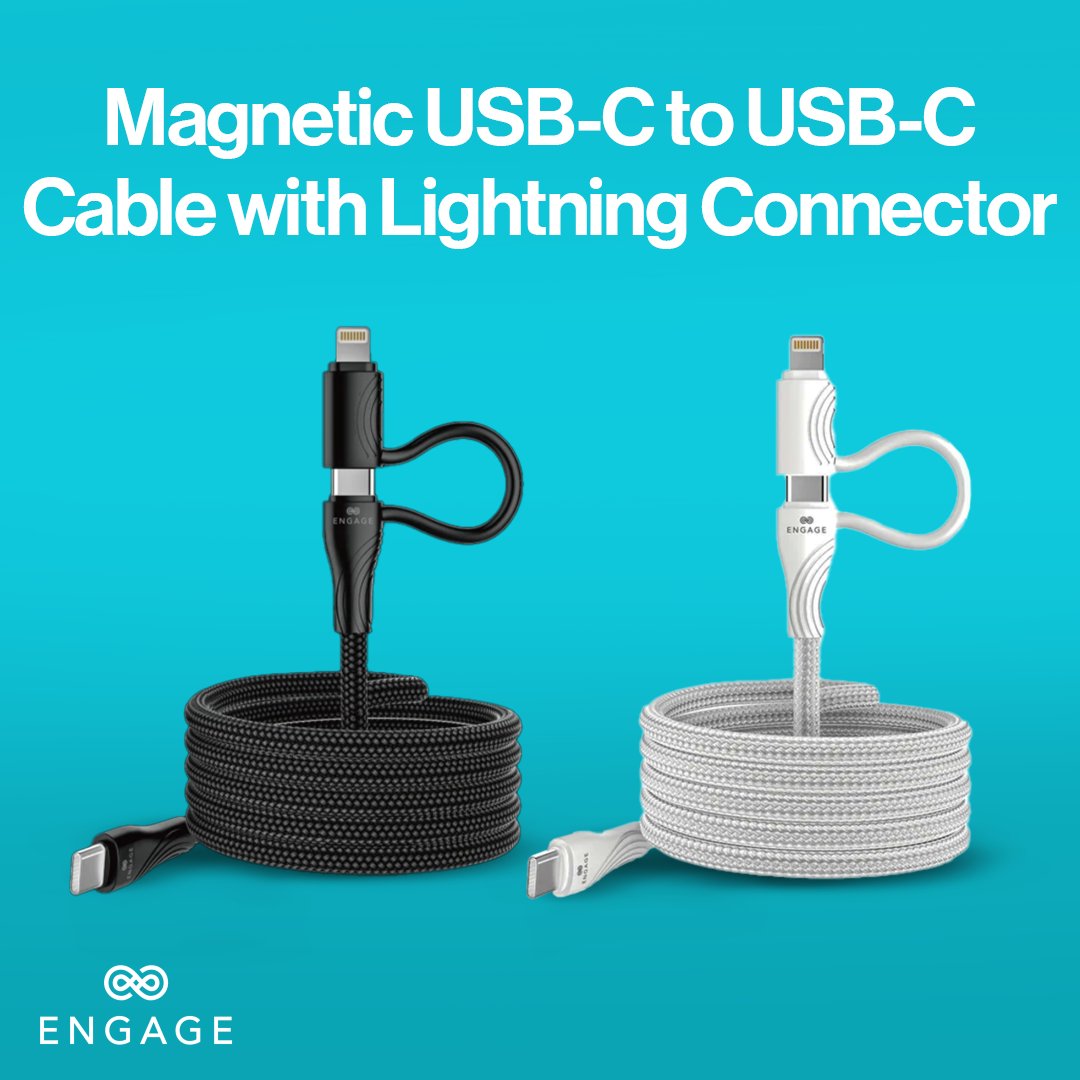 ENGAGE Magnetic PD 60W USB-C Cable with Lightning Adapter White