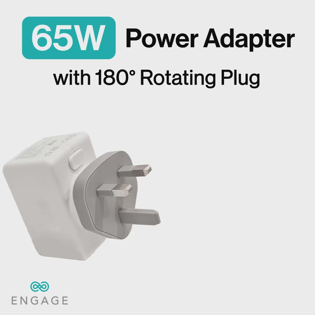 Engage 65W Dual USB-C + USB-A Power Adapter With 180 Degree Rotating Plug