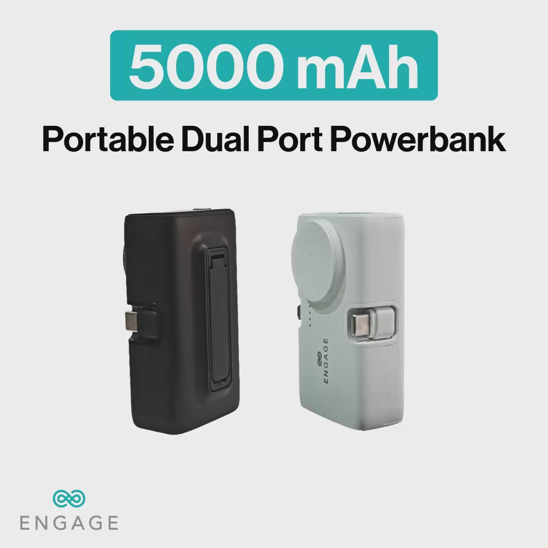 Engage Portable Dual Port Lightning/USB-C & Watch Charging Power bank (5000mAh)-WT