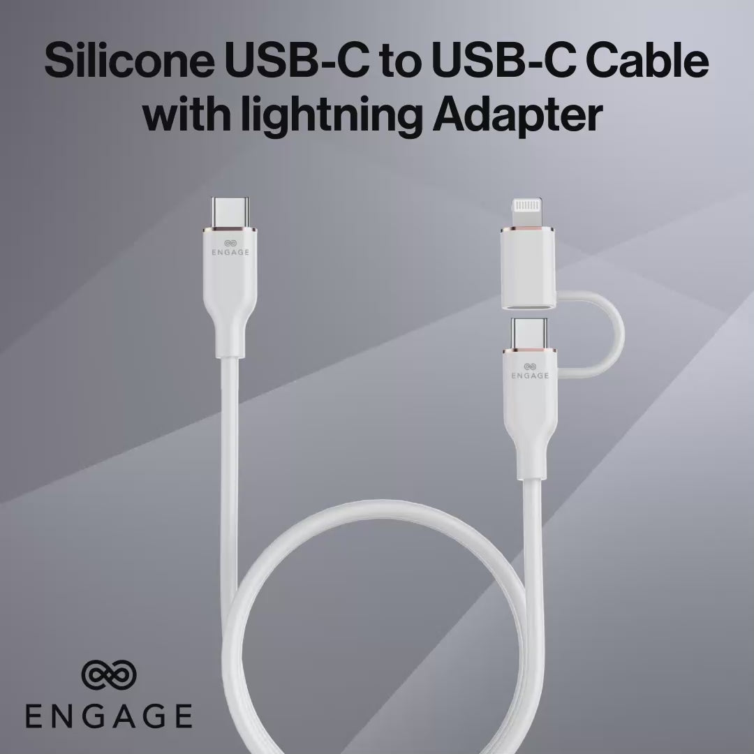 Engage Super Soft Silicone USB-C To USB-C Cable With Lightning Adapter (White)